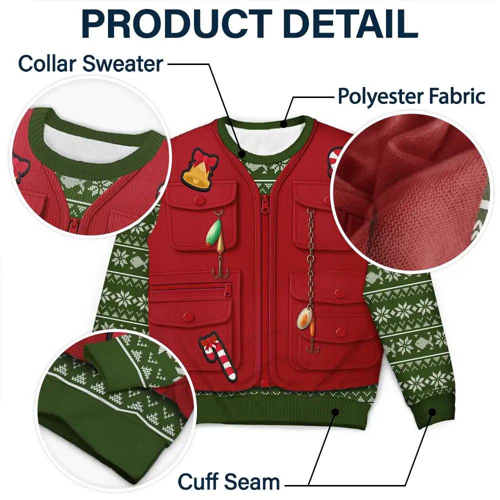 Custom Photo Merry Fishmas 3D Effect - Personalized Unisex Ugly Sweater - Image 7