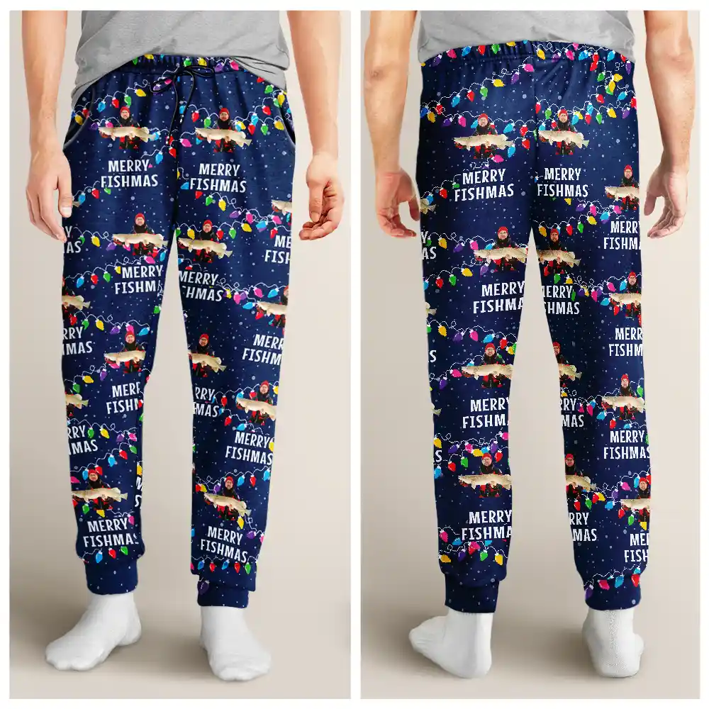 Custom Photo Merry Fishmas - Personalized Pajama Pants - Image 5