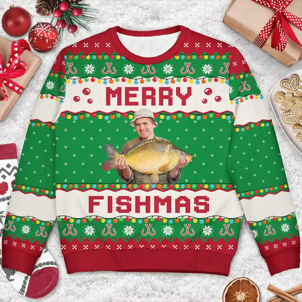 Custom Photo Merry Fishmas - Personalized Unisex Ugly Sweater - Image 4
