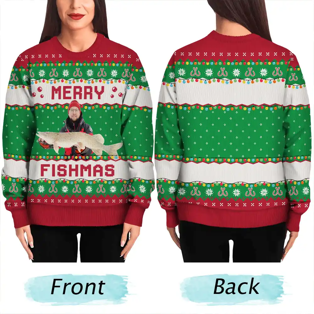 Custom Photo Merry Fishmas - Personalized Unisex Ugly Sweater - Image 6