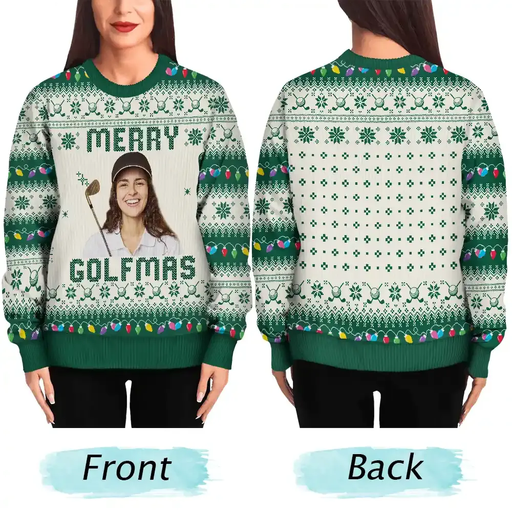 Custom Photo Merry Golfmas Fishmas Grillmas Huntmas - Personalized Unisex Ugly Sweater - Image 4
