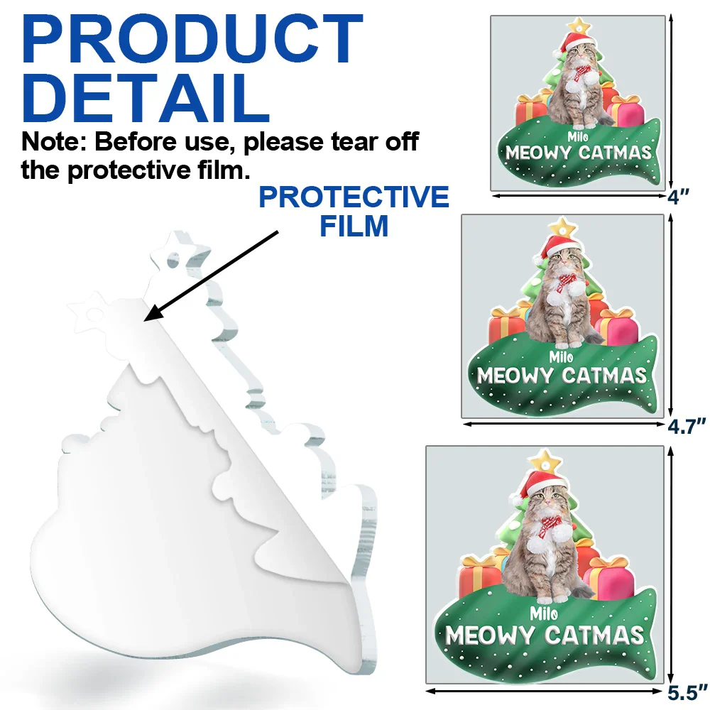 Custom Photo Merry Woofmas 3D Effect Dog Cat - Personalized Custom Shaped Acrylic Ornament - Image 7