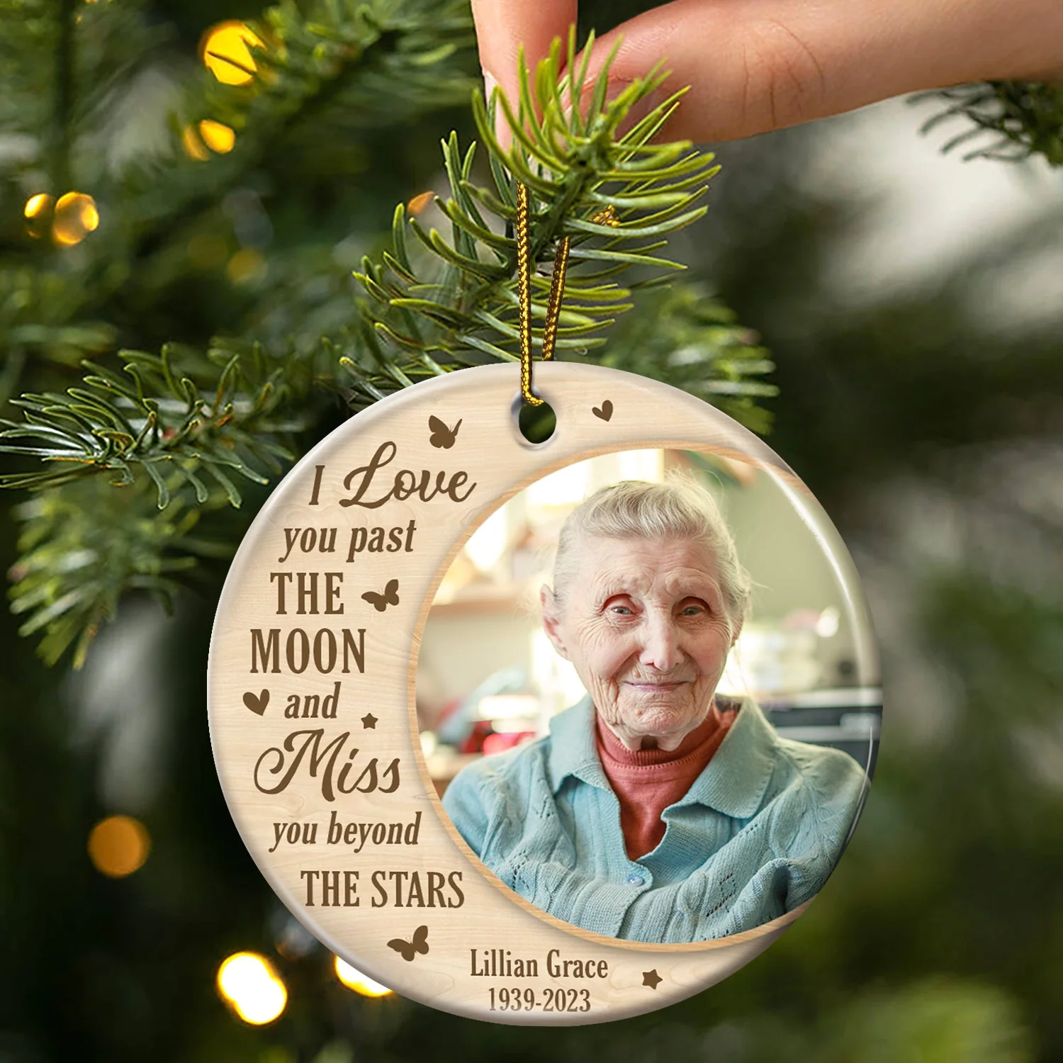 Custom Photo Miss You Beyond The Stars - Christmas, Memorial Gift - Personalized Circle Ceramic Ornament - Image 3