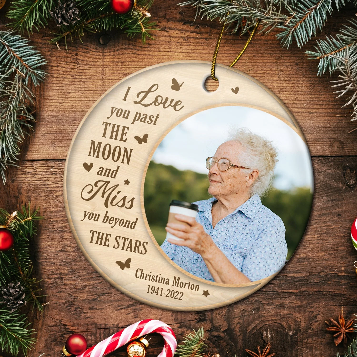 Custom Photo Miss You Beyond The Stars - Christmas, Memorial Gift - Personalized Circle Ceramic Ornament - Image 5