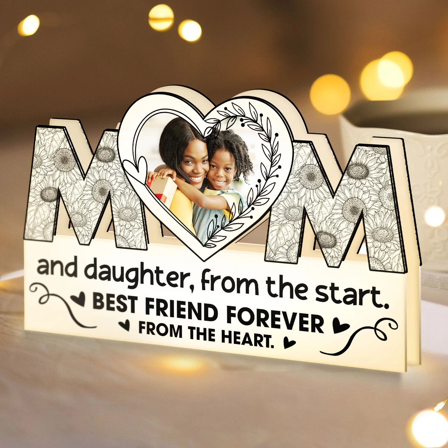Custom Photo Mom And Daughter Best Friend Forever From The Heart - Birthday, Loving Gift For Mother - Personalized Custom Shaped Photo Light Box - Image 4