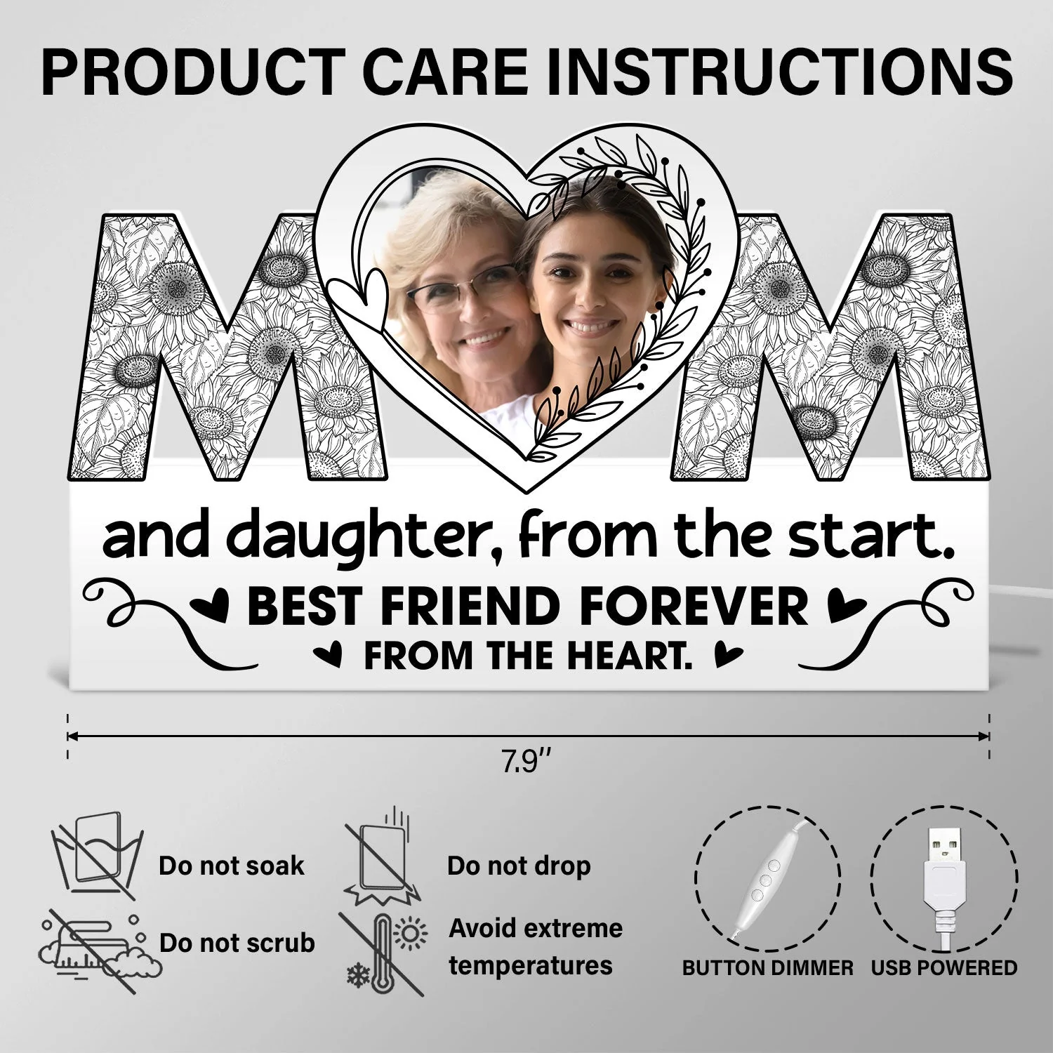 Custom Photo Mom And Daughter Best Friend Forever From The Heart - Birthday, Loving Gift For Mother - Personalized Custom Shaped Photo Light Box - Image 6