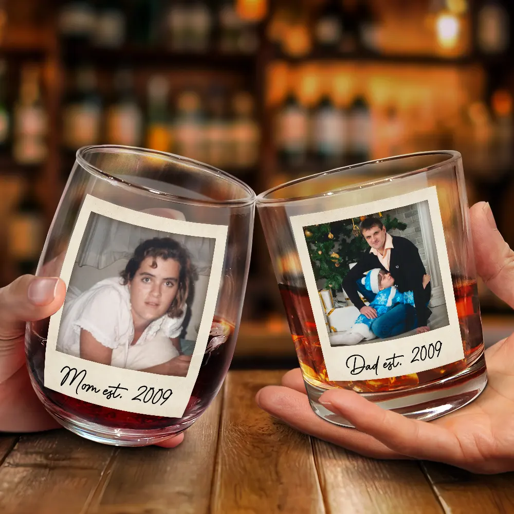 Custom Photo Mom Dad EST - Personalized Combo Wine & Whiskey Glass - Image 2