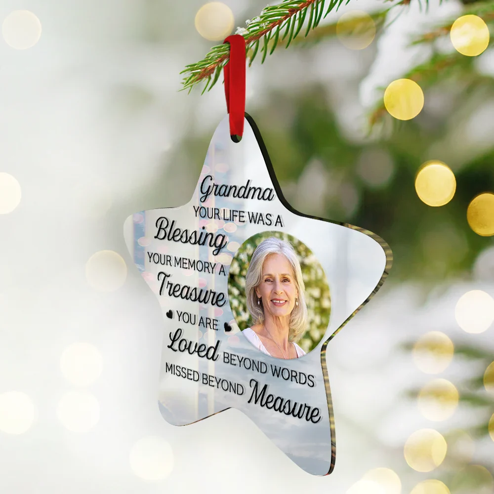 Custom Photo Mom Dad Your Life Was A Blessing Memorial - Personalized Custom Shaped Mirror Ornament - Image 2