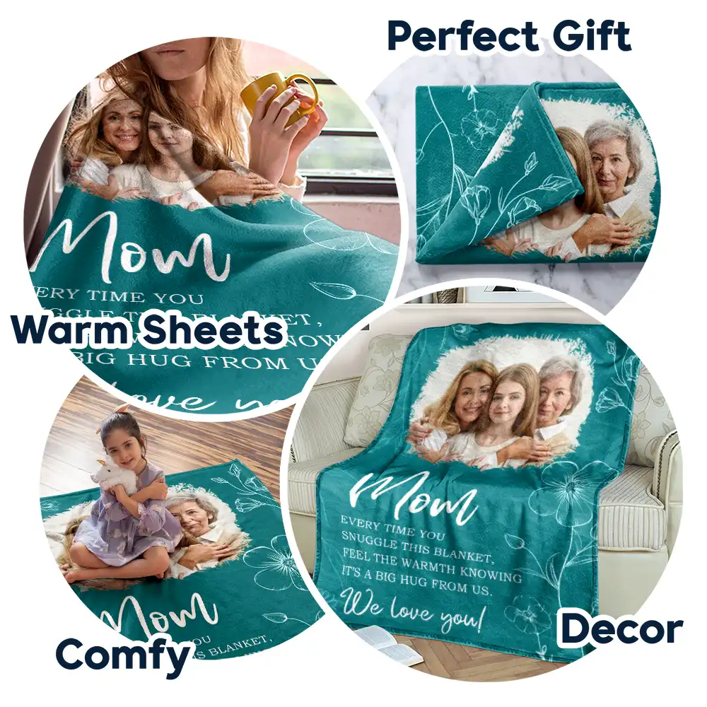 Custom Photo Mom Grandma Every Time You Snuggle This Blanket - Personalized Fleece Blanket, Sherpa Blanket - Image 7