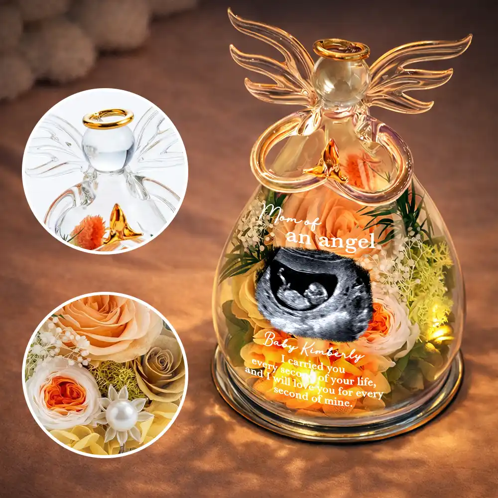 Custom Photo Mom Of An Angel - Personalized Flower In Glass Angel Figurine - Image 5