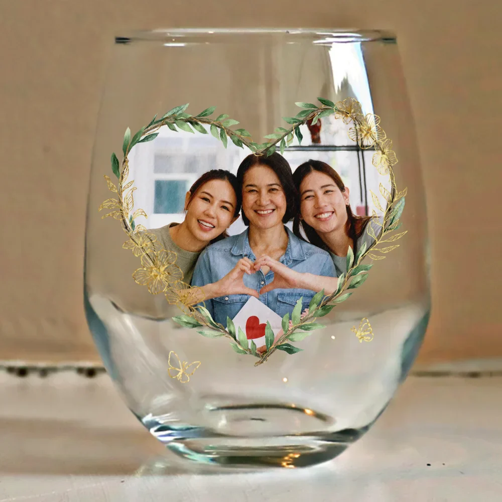 Custom Photo Mom Thanks For Putting Up With My Sibling - Personalized Stemless Wine Glass - Image 4