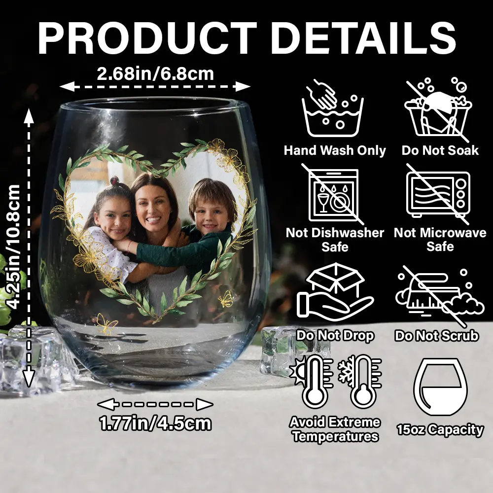 Custom Photo Mom Thanks For Putting Up With My Sibling - Personalized Stemless Wine Glass - Image 5