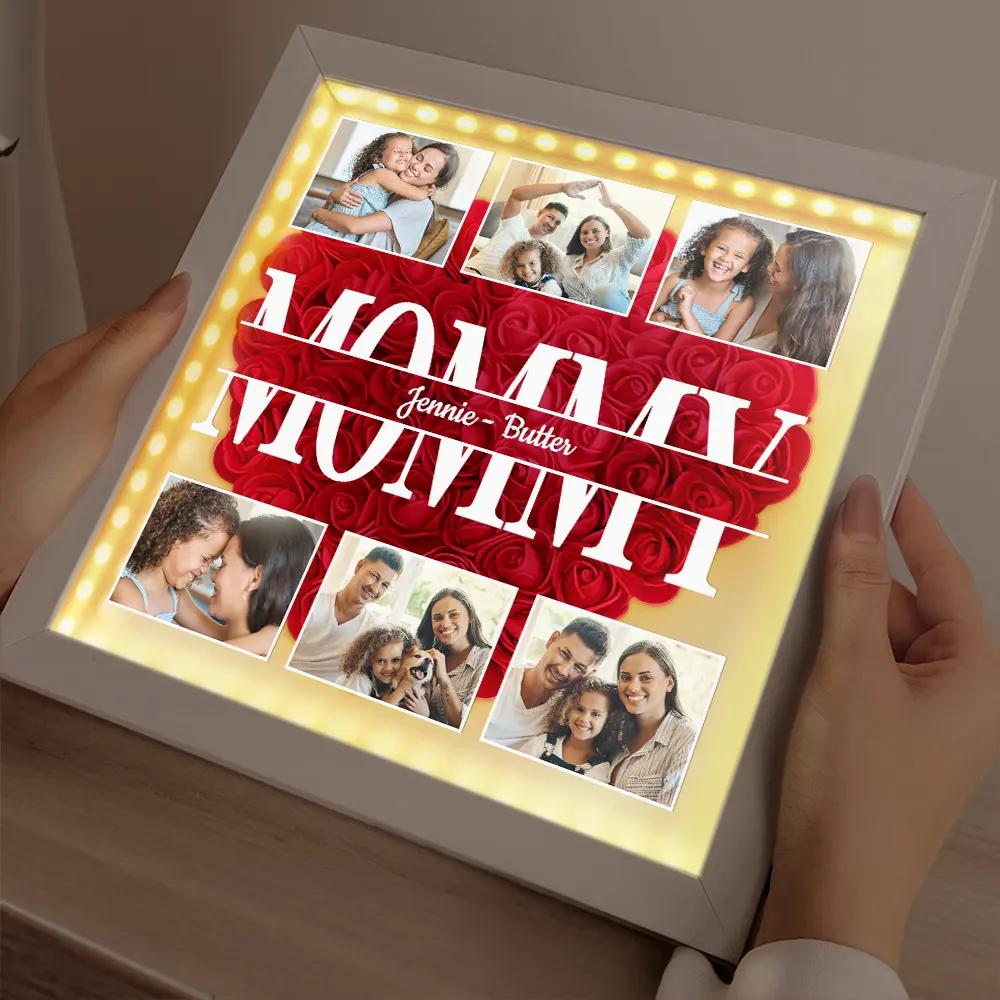 Custom Photo Mom We Love You - Personalized LED Light Flower Shadow Box - Image 2