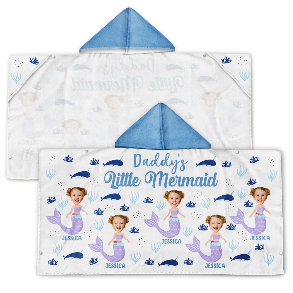 Custom Photo Mommy's Little Mermaid - Personalized Hooded Beach Towel - Image 3
