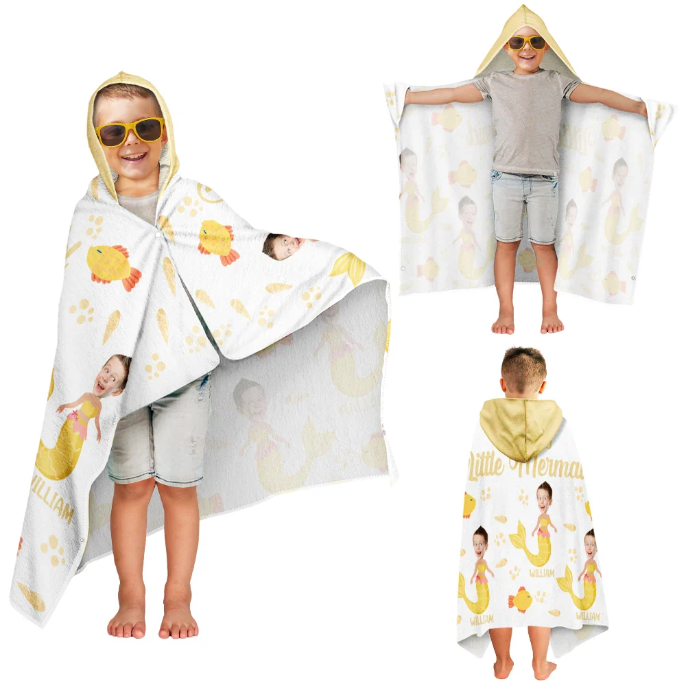 Custom Photo Mommy's Little Mermaid - Personalized Hooded Beach Towel - Image 4