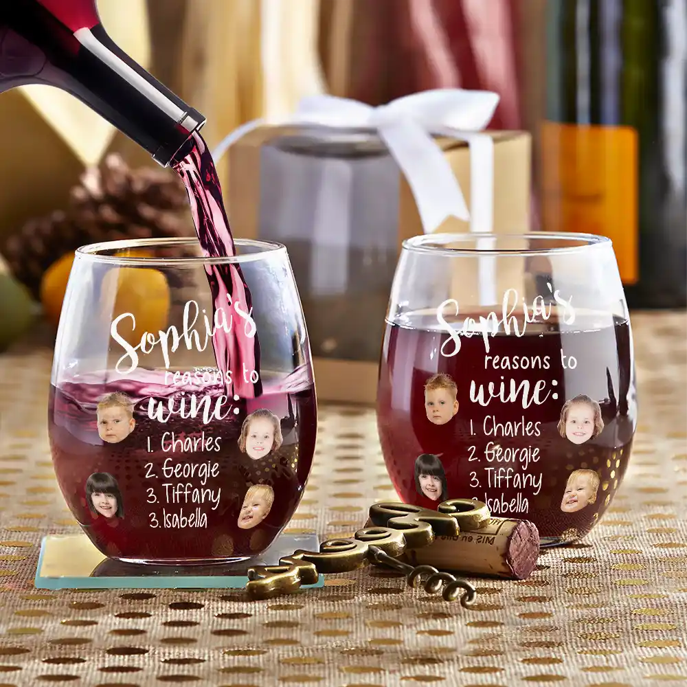 Custom Photo Mom's Reasons To Drink Custom Kid Names - Personalized Stemless Wine Glass - Image 5