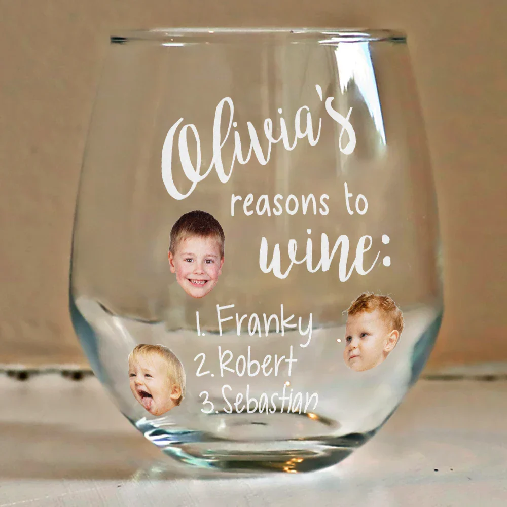 Custom Photo Mom's Reasons To Drink Custom Kid Names - Personalized Stemless Wine Glass - Image 6
