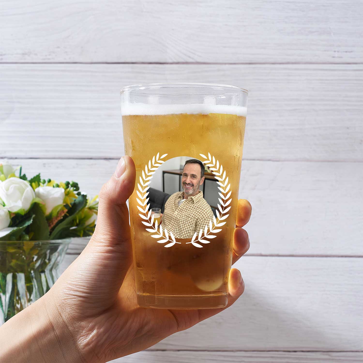 Custom Photo Monogram Name - Gift For Men, Dad, Father, Grandfather, Grandpa, Husband - Personalized Beer Glass - Image 3