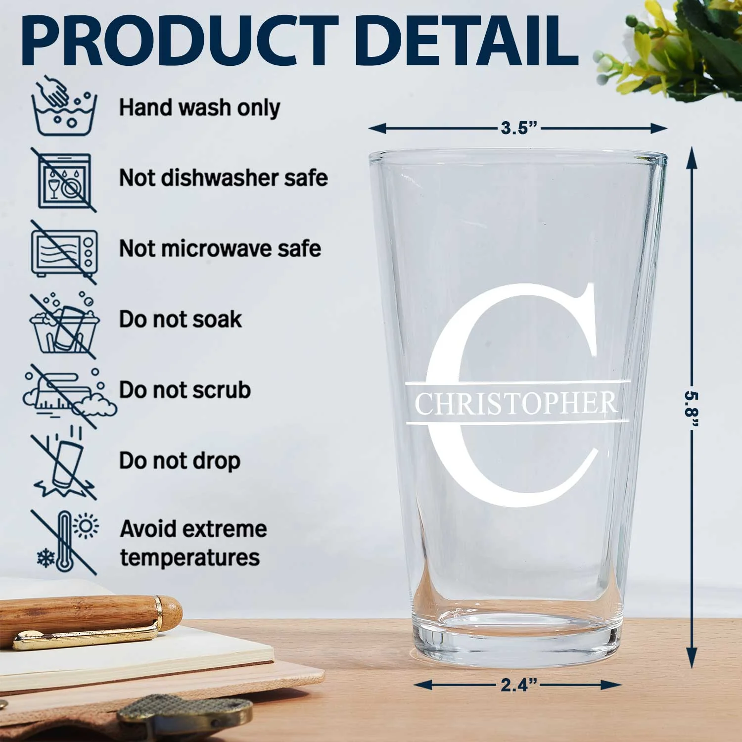 Custom Photo Monogram Name - Gift For Men, Dad, Father, Grandfather, Grandpa, Husband - Personalized Beer Glass - Image 5
