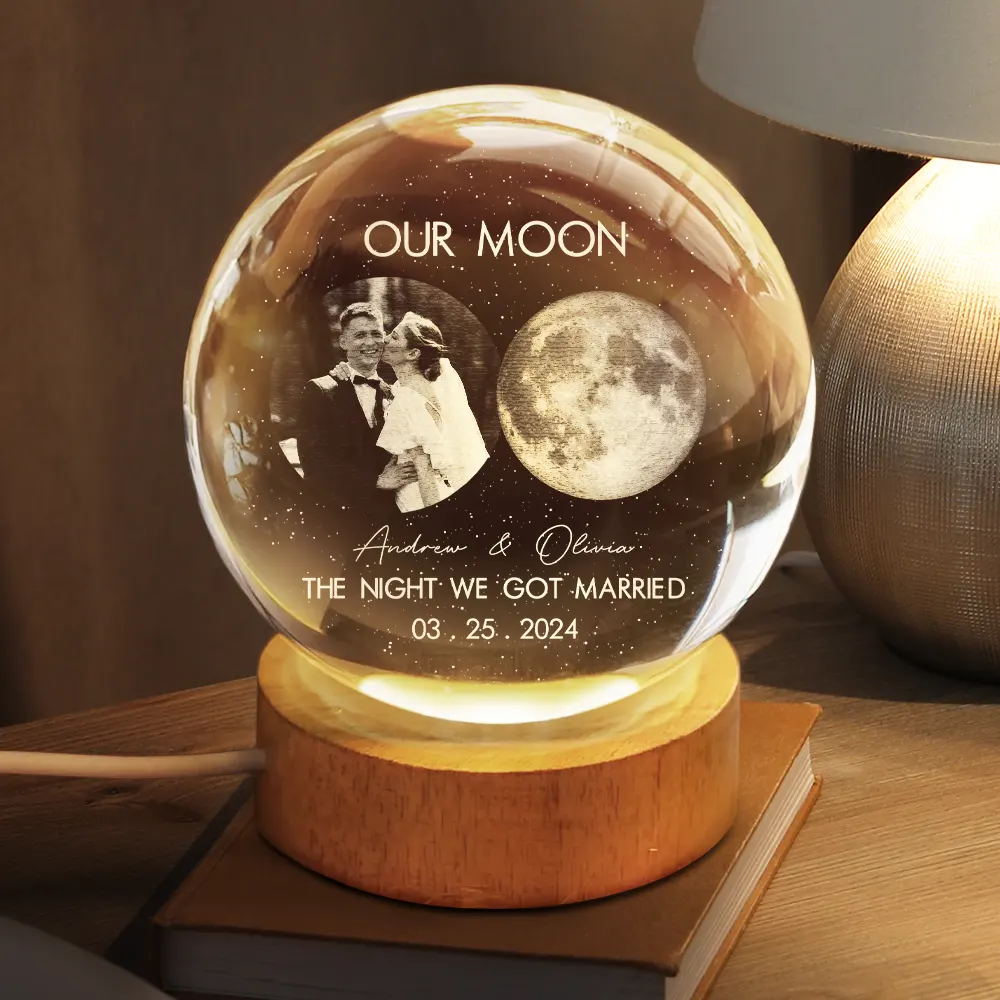 Custom Photo Moon Phase The Beginning Of Our Forever - Personalized Crystal Globe Lamp - Image 2