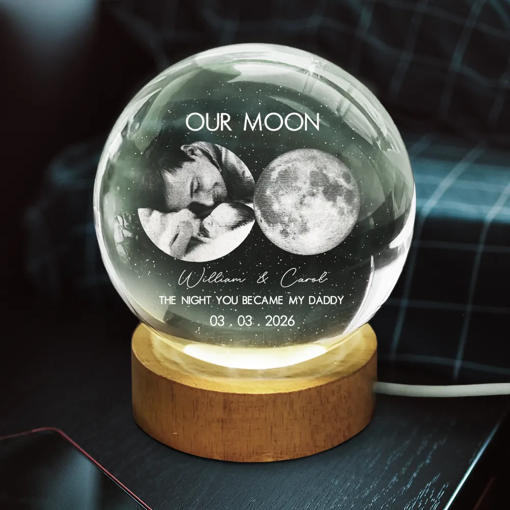 Custom Photo Moon Phase The Beginning Of Our Forever - Personalized Crystal Globe Lamp - Image 3