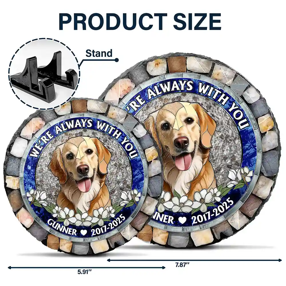 Custom Photo Mosaic Portrait Forever In My Heart - 3D Stained Glass Effect Printed, Personalized Circle Memorial Garden Stone - Image 6