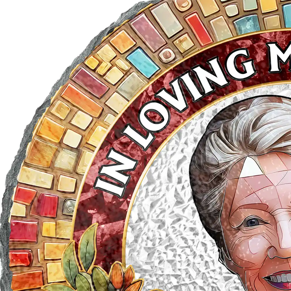 Custom Photo Mosaic Portrait I'm Always With You Memorial - 3D Stained Glass Effect Printed, Personalized Circle Memorial Garden Stone - Image 2