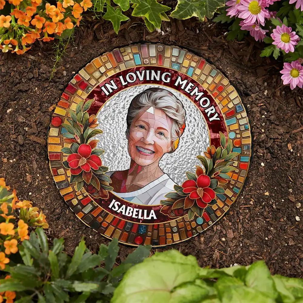 Custom Photo Mosaic Portrait I'm Always With You Memorial - 3D Stained Glass Effect Printed, Personalized Circle Memorial Garden Stone - Image 3