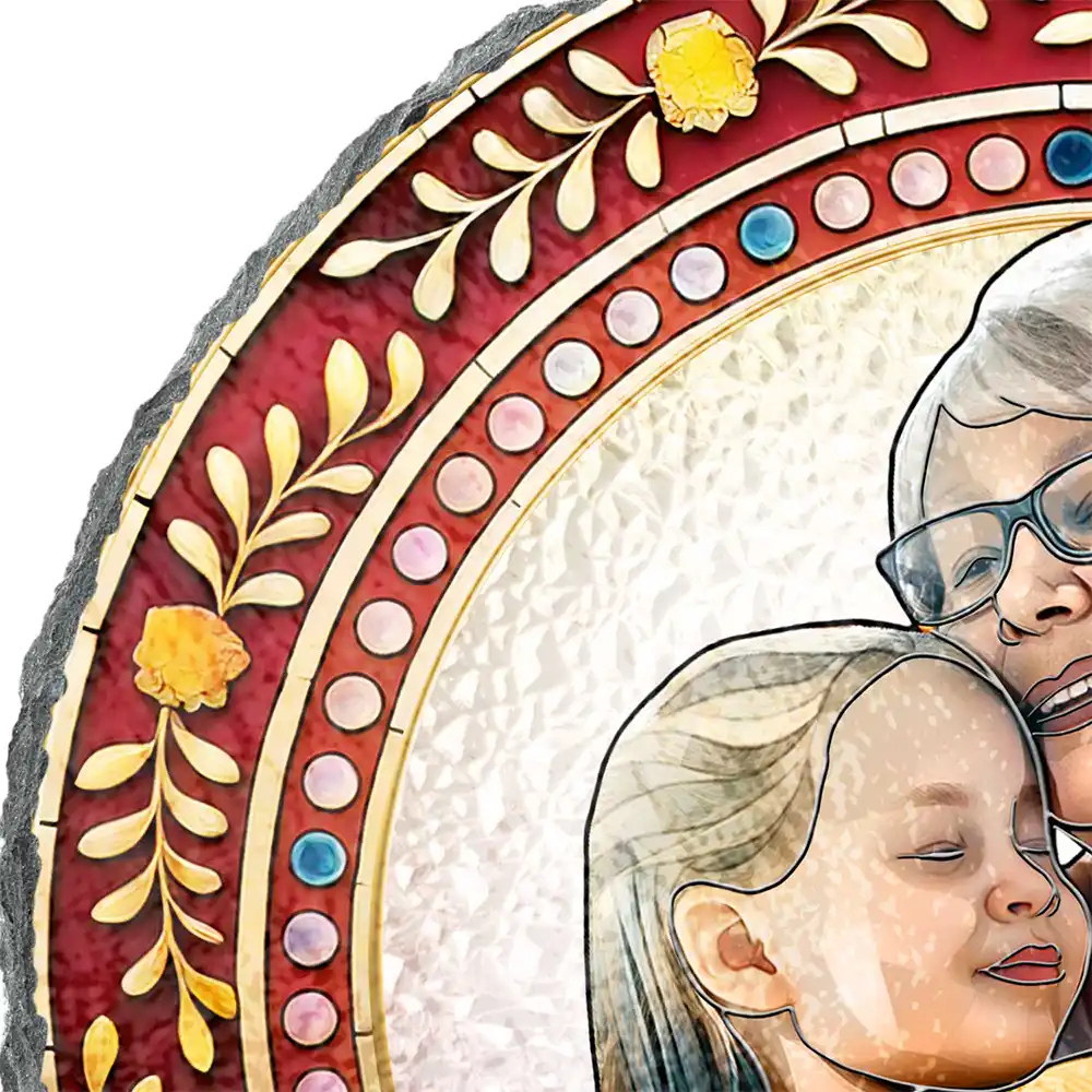 Custom Photo Mosaic Portrait Mom Grandma Parents Family - 3D Stained Glass Effect Printed, Personalized Circle Memorial Garden Stone - Image 3