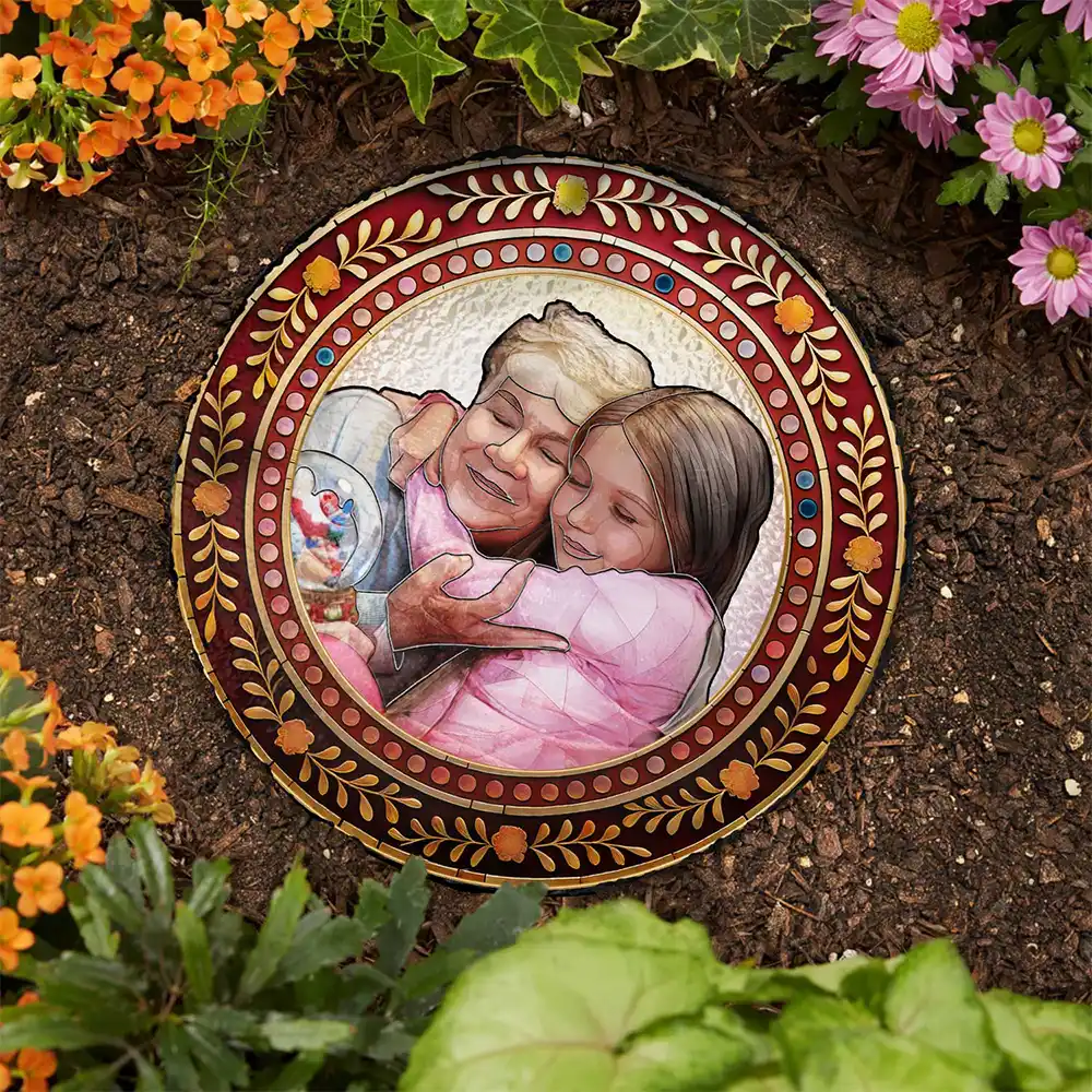 Custom Photo Mosaic Portrait Mom Grandma Parents Family - 3D Stained Glass Effect Printed, Personalized Circle Memorial Garden Stone - Image 4
