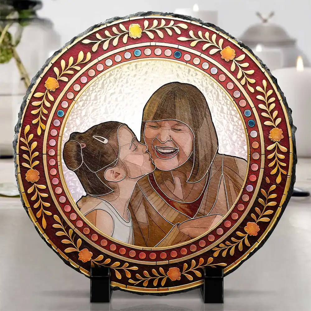 Custom Photo Mosaic Portrait Mom Grandma Parents Family - 3D Stained Glass Effect Printed, Personalized Circle Memorial Garden Stone - Image 5