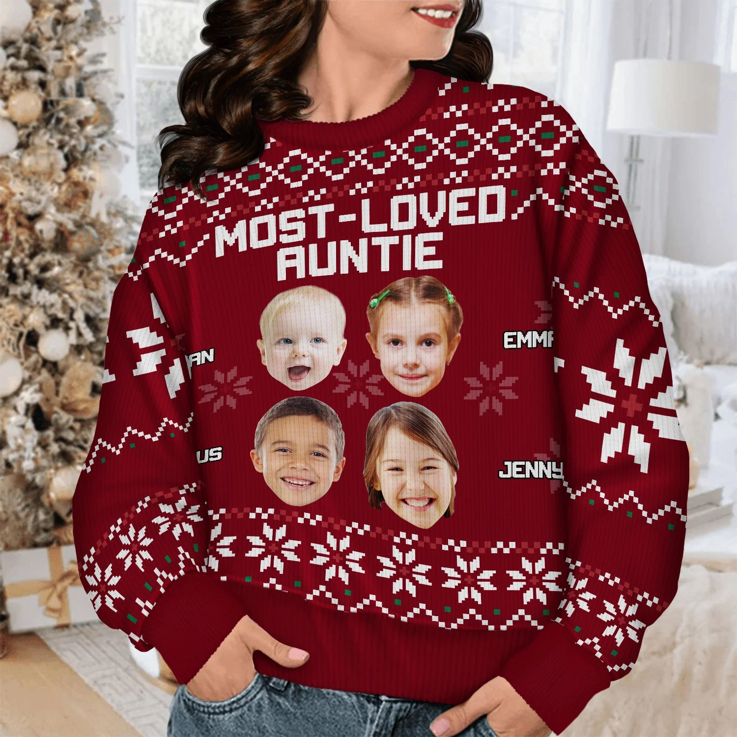 Custom Photo Most Loved Nana - Christmas, Loving Gift For Mom, Mother, Mama, Grandma, Grandmother - Personalized Unisex Ugly Sweater - Image 5
