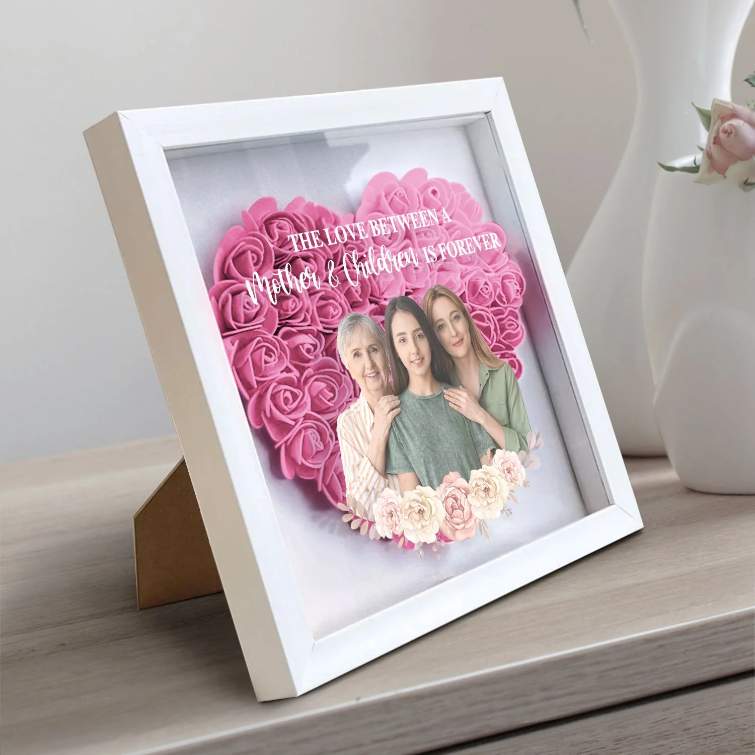 Custom Photo Mother And Daughter Forever Linked Together - Gift For Mom, Mommy - Personalized Flower Shadow Box - Image 3