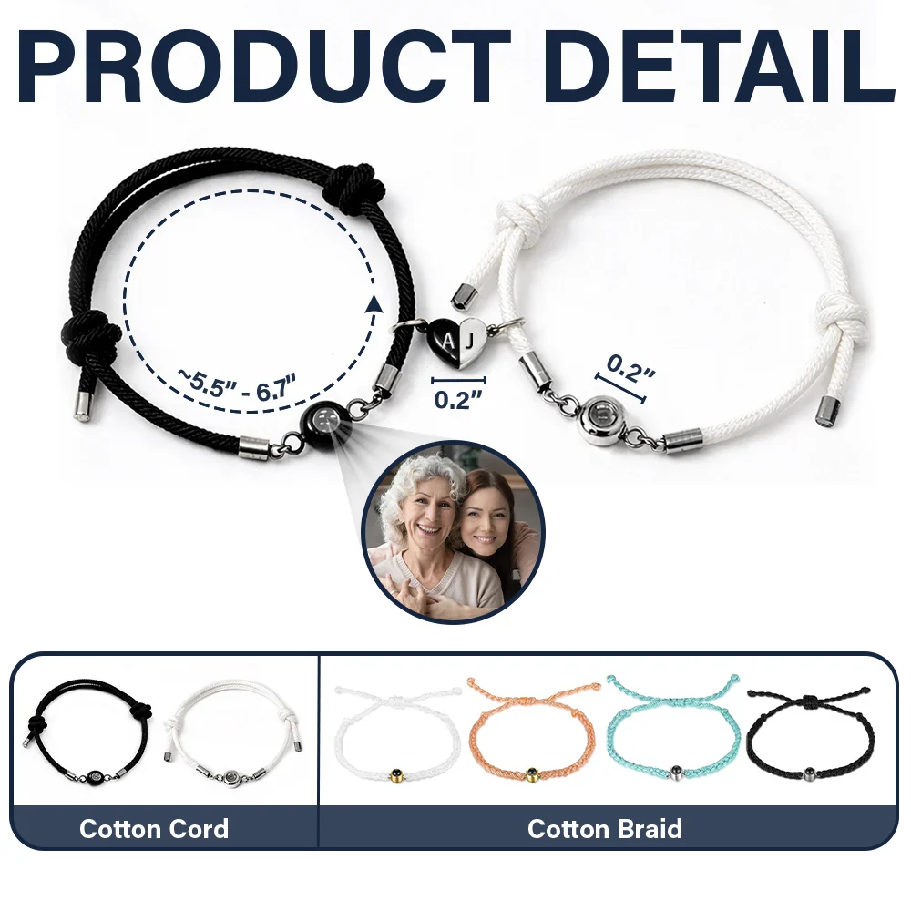 Custom Photo Mother And Daughter Forever Linked Together - Personalized Photo Projection Bracelet Magnetic Initial - Image 5