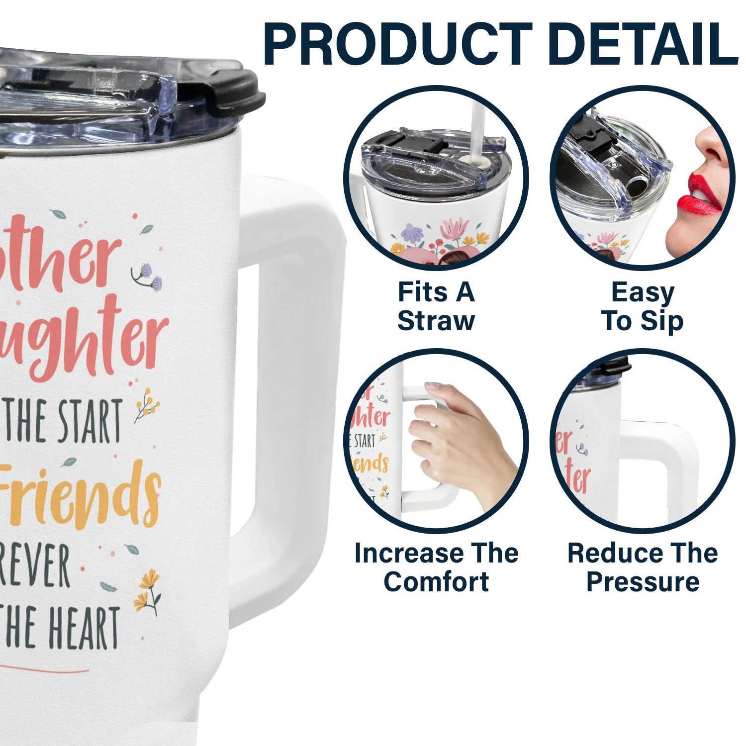 Custom Photo Mother & Daughter Son Forever Linked Together - Loving Gift For Mom, Mama - Personalized 40oz Tumbler With Straw - Image 5