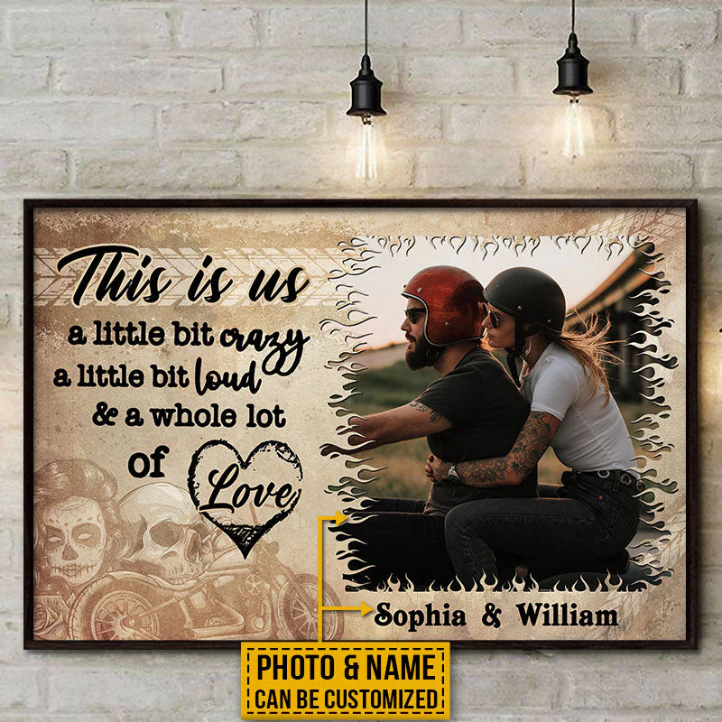 Custom Photo Motorcycling Skull Couple Husband Wife A Little Bit Of Crazy Photo Gift Custom Poster, Motorcycle, Anniversary, Wall Pictures, Wall Art, Wall Decor - Image 3