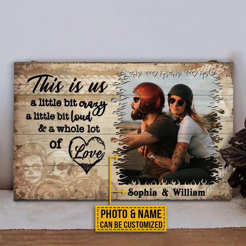Custom Photo Motorcycling Skull Couple Husband Wife A Little Bit Of Crazy Photo Gift Custom Wood Rectangle Sign, Motorcycle, Anniversary, Wall Pictures, Wall Art, Wall Decor - Image 3