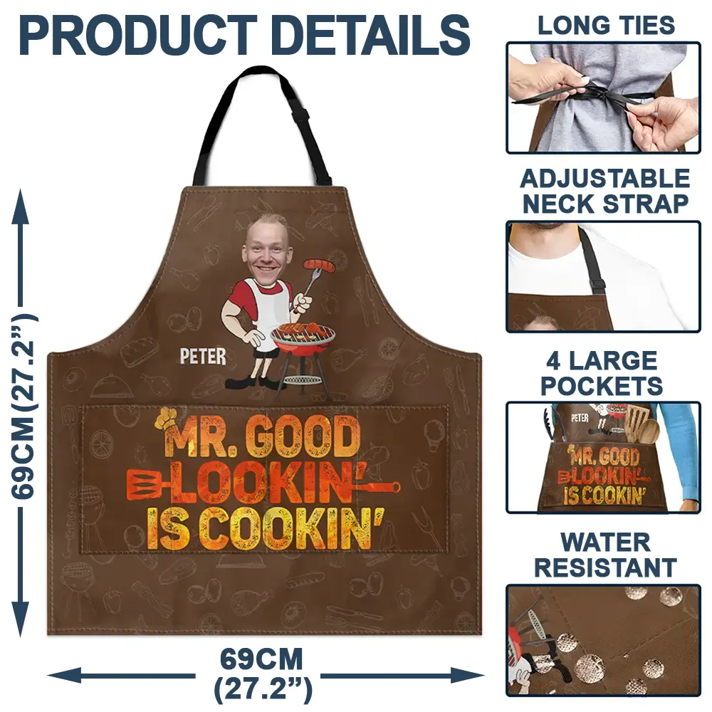 Custom Photo Mr. Good Lookin' Is Cookin' - Personalised Apron - Image 5