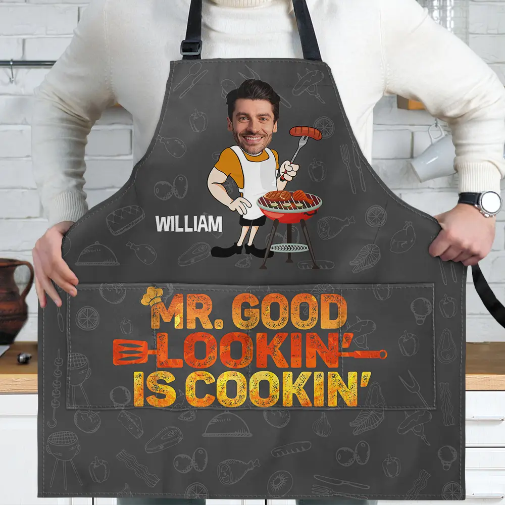 Custom Photo Mr. Good Lookin' Is Cookin' - Personalized Apron - Image 3