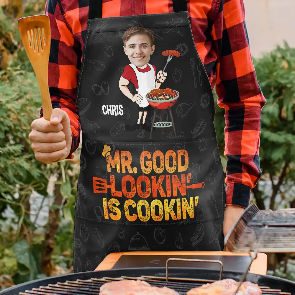 Custom Photo Mr. Good Lookin' Is Cookin' - Personalized Apron - Image 4