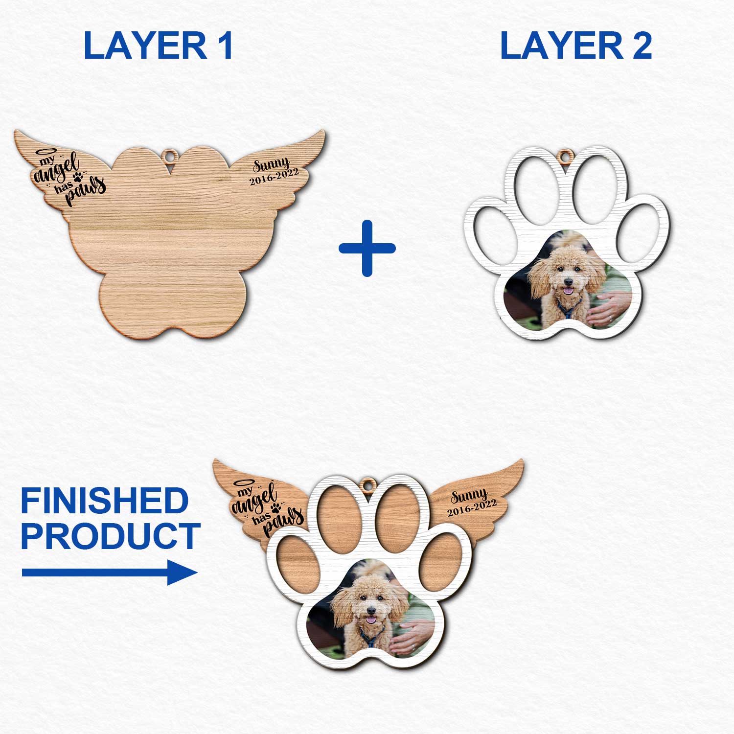 Custom Photo My Angel Has Paws Dog Cat - Pet Memorial Gift, Christmas Gift - Personalized Custom 2-Layered Wooden Ornament - Image 6