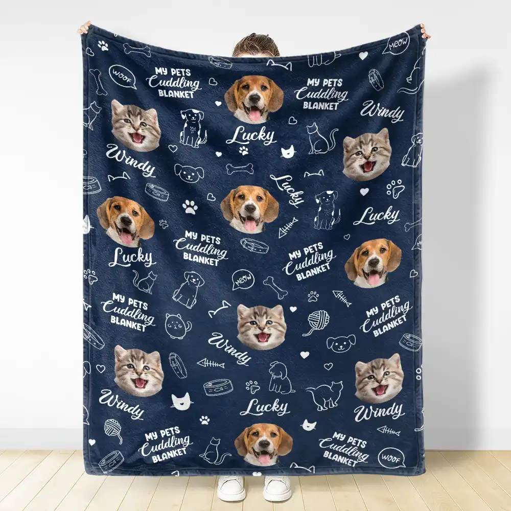 Custom Photo My Cat Cuddling Blanket - Personalized Fleece Blanket, Sherpa Blanket - Image 4