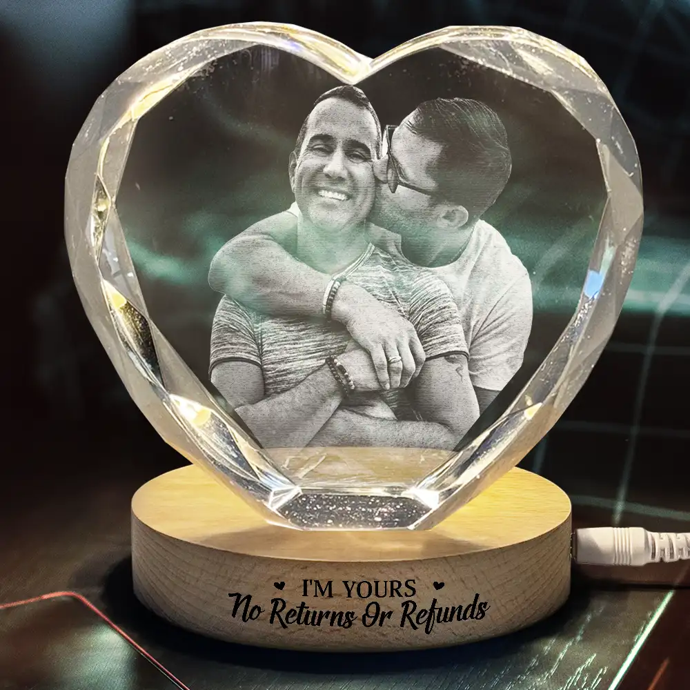 Custom Photo My Favorite Place In All The World Is Next To You - Personalized Crystal Heart Shaped Lamp - Image 4