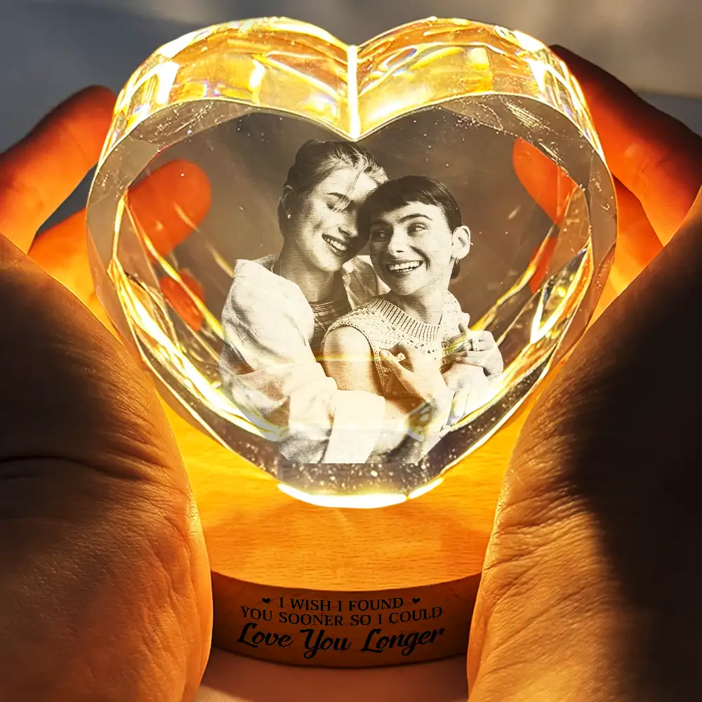 Custom Photo My Favorite Place In All The World Is Next To You - Personalized Crystal Heart Shaped Lamp - Image 5