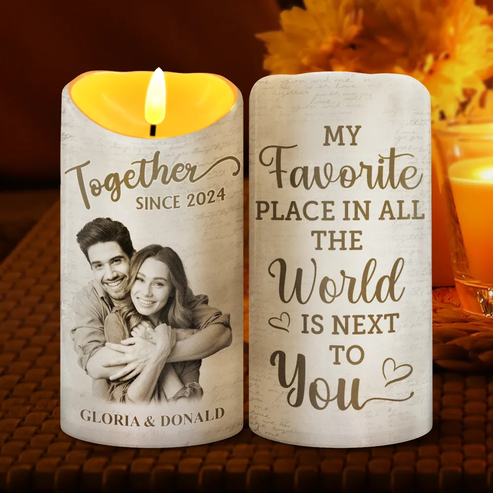 Custom Photo My Favorite Place In All The World - Personalized Flameless LED Candle - Image 3