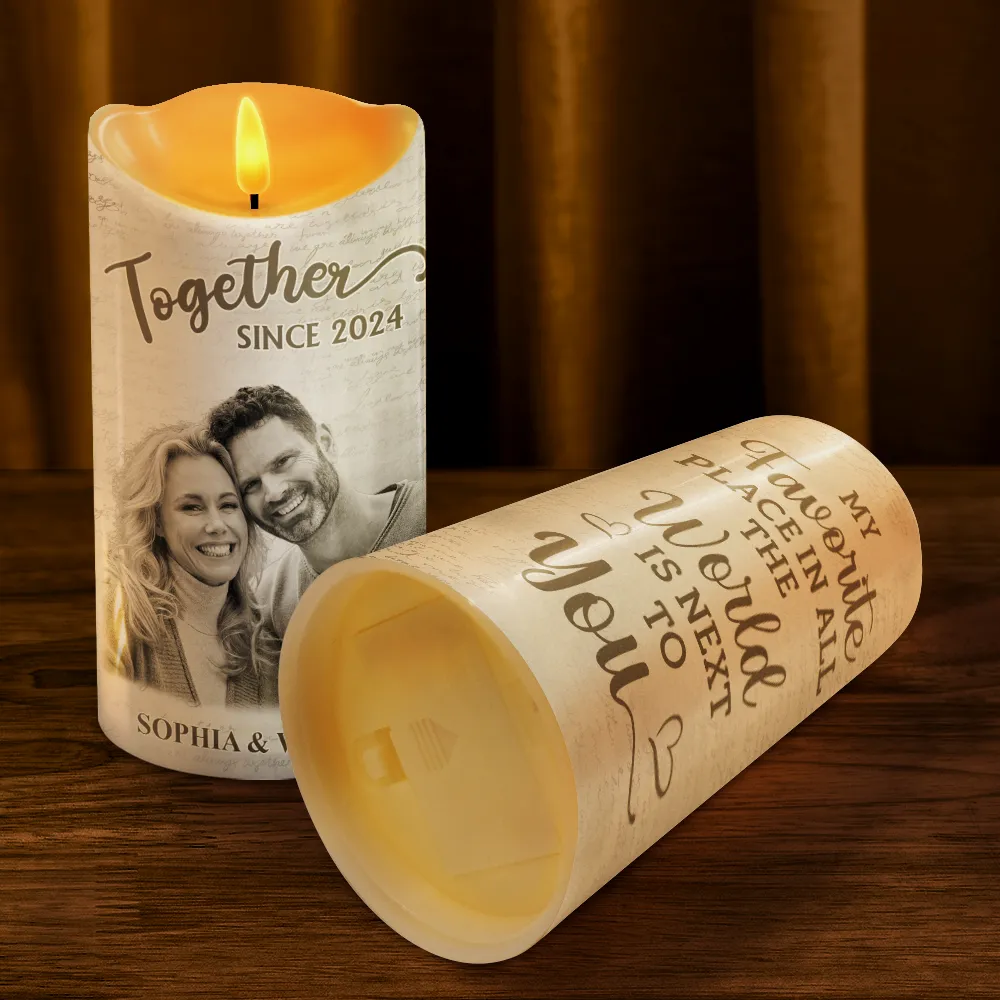 Custom Photo My Favorite Place In All The World - Personalized Flameless LED Candle - Image 5