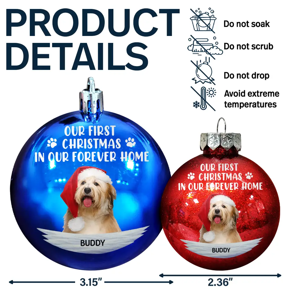 Custom Photo My First Christmas In My Forever Home - Personalized Ball Ornament - Image 8