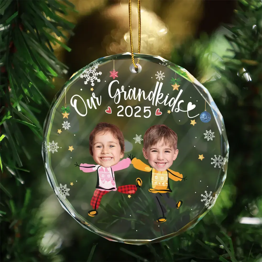 Custom Photo My Grandkids Grandparents Family - Personalized Circle Glass Ornament - Image 4