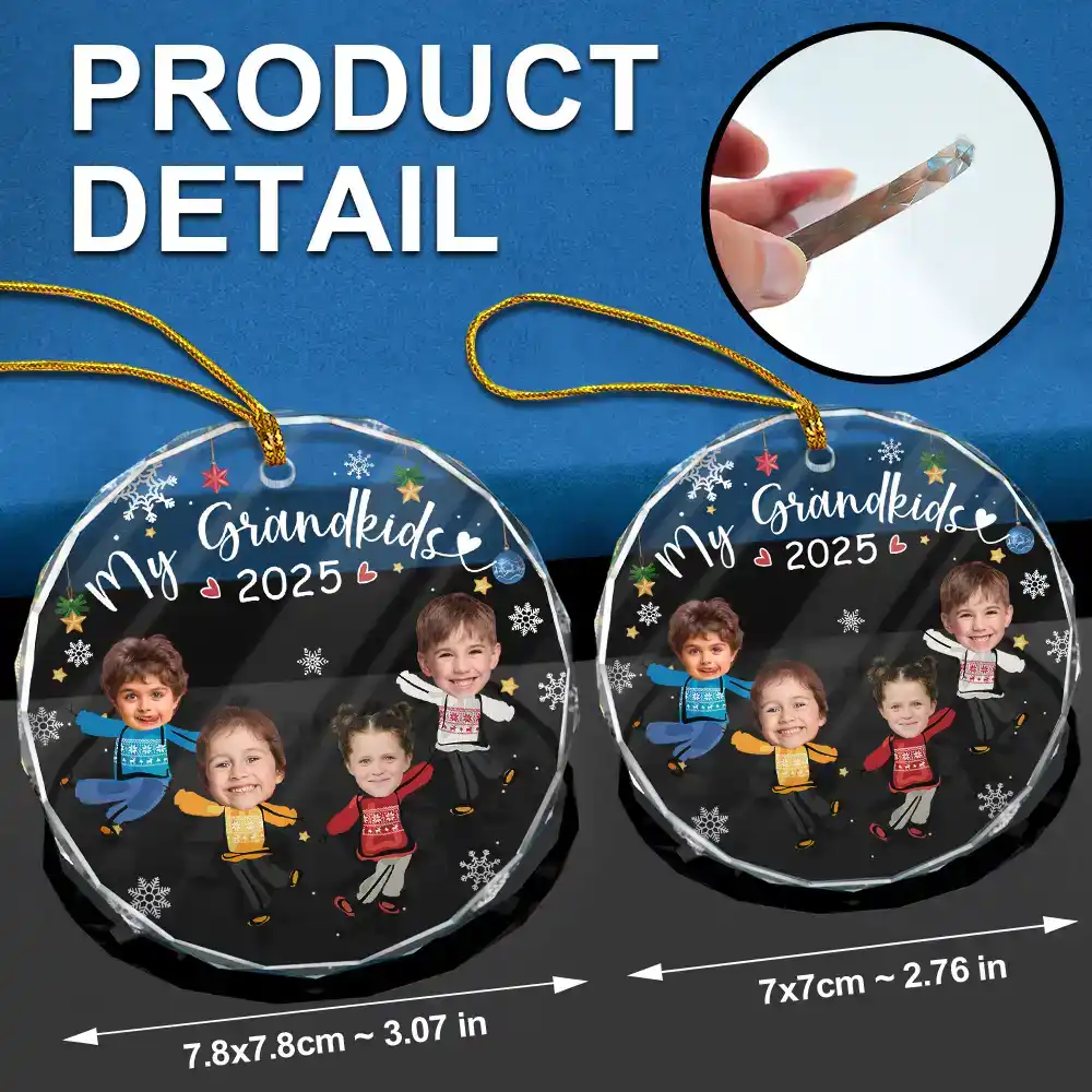 Custom Photo My Grandkids Grandparents Family - Personalized Circle Glass Ornament - Image 7