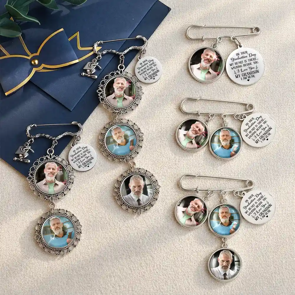 Custom Photo My Heart Is There Walking Beside You - Personalised Graduation Tassel Pin - Image 4